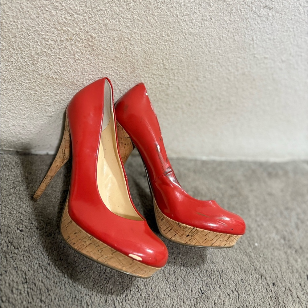 Guess Red Cork Platform Heels some scuffs, but still very bright and beautiful